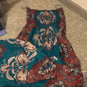 Angie Teal and Rust Patterned Dress